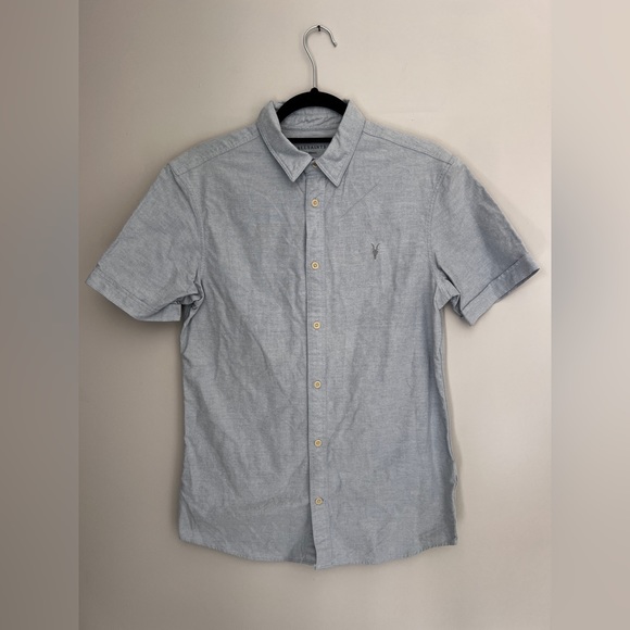 All Saints Other - All Saints men's light blue short sleeve logo collared denim shirt extra small